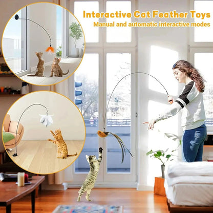 Feather-Bird Interactive Cat Wand, Premium Suction-Stick Teaser for Confident Indoor Cats