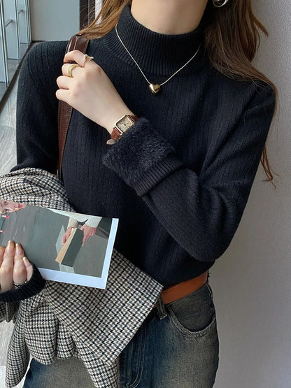 Women Thermal Turtleneck Sweater with Velvet Lining