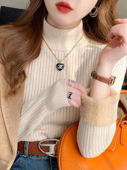 Women Thermal Turtleneck Sweater with Velvet Lining