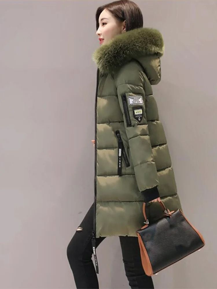Women Winter Hooded Fur Collar Parka Coat