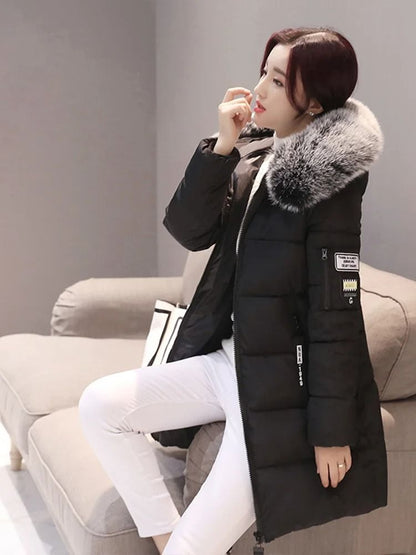 Women Winter Hooded Fur Collar Parka Coat