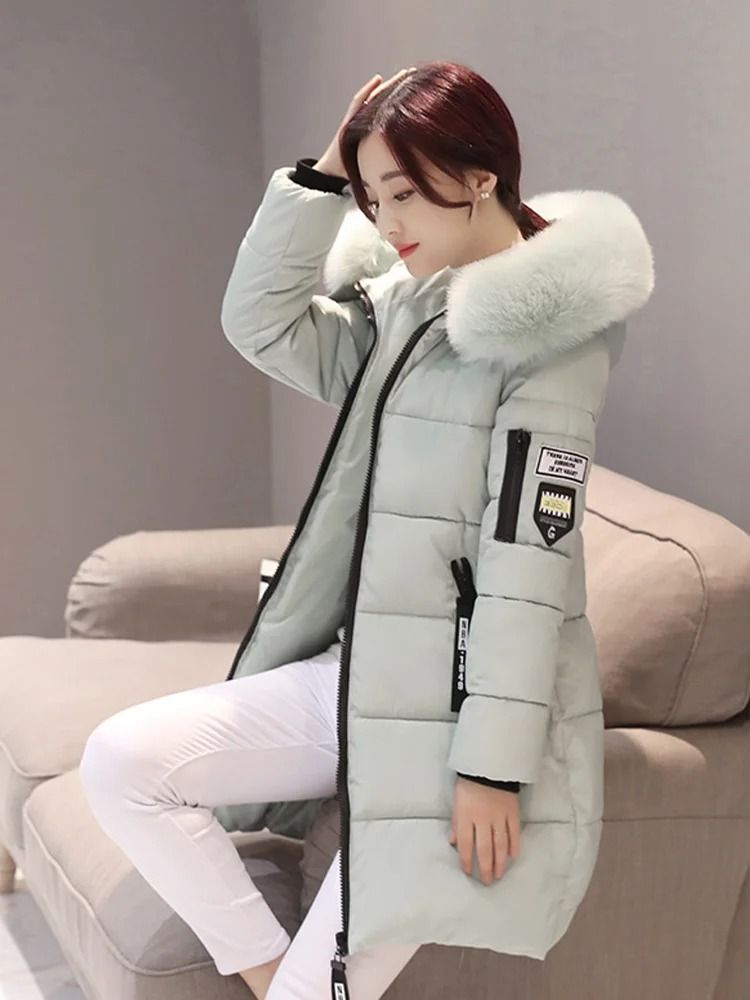 Women Winter Hooded Fur Collar Parka Coat