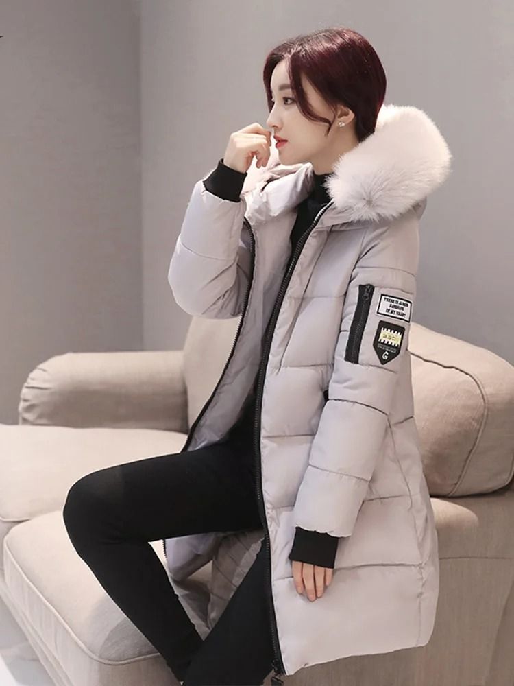 Women Winter Hooded Fur Collar Parka Coat