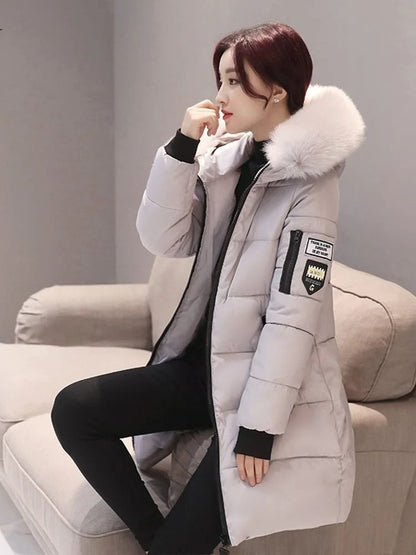 Women Winter Hooded Fur Collar Parka Coat
