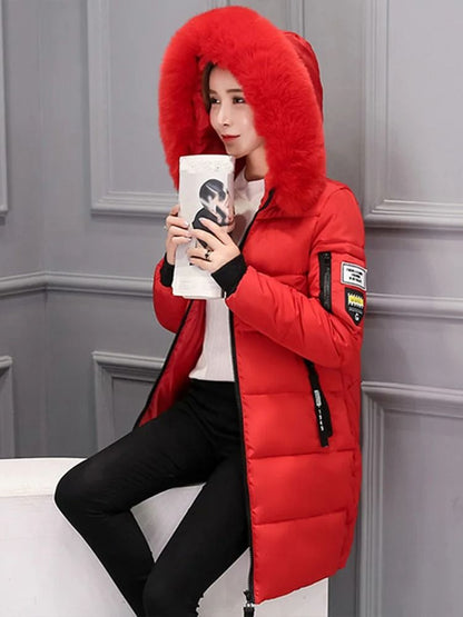 Women Winter Hooded Fur Collar Parka Coat