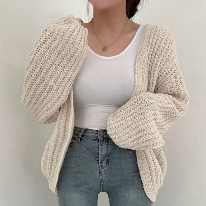 Vintage Women Cardigan Sweater Harajuku Lantern Sleeve Casual Korean Fall Streetwear Top