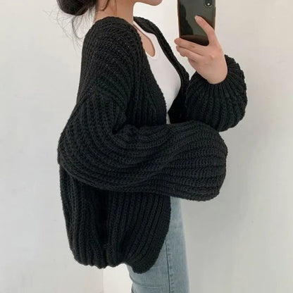 Vintage Women Cardigan Sweater Harajuku Lantern Sleeve Casual Korean Fall Streetwear Top