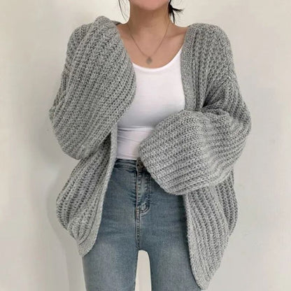 Vintage Women Cardigan Sweater Harajuku Lantern Sleeve Casual Korean Fall Streetwear Top
