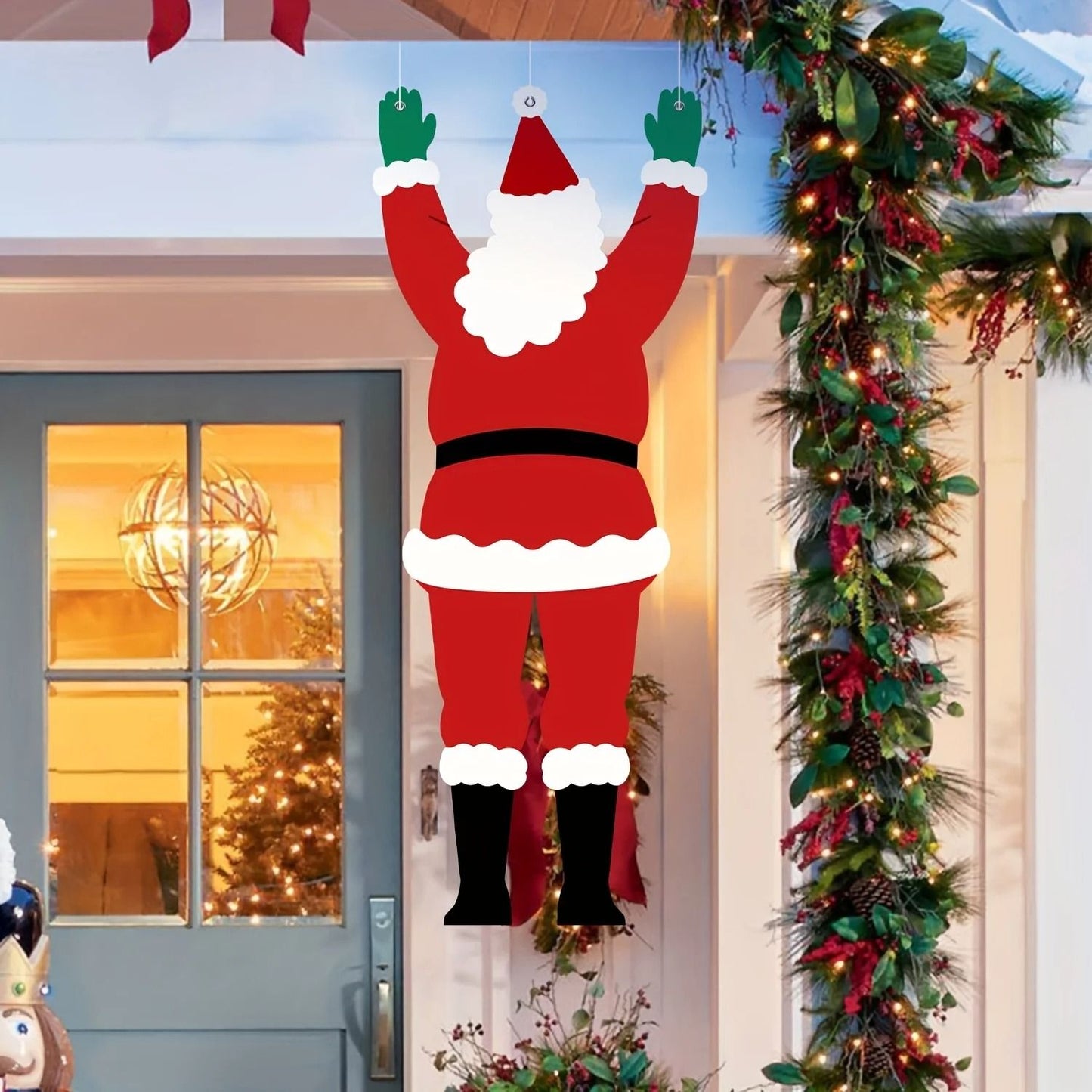 Santa Claus Climbing Wall Hanging Decoration Christmas Outdoor Ornament Polyester Holiday Decor
