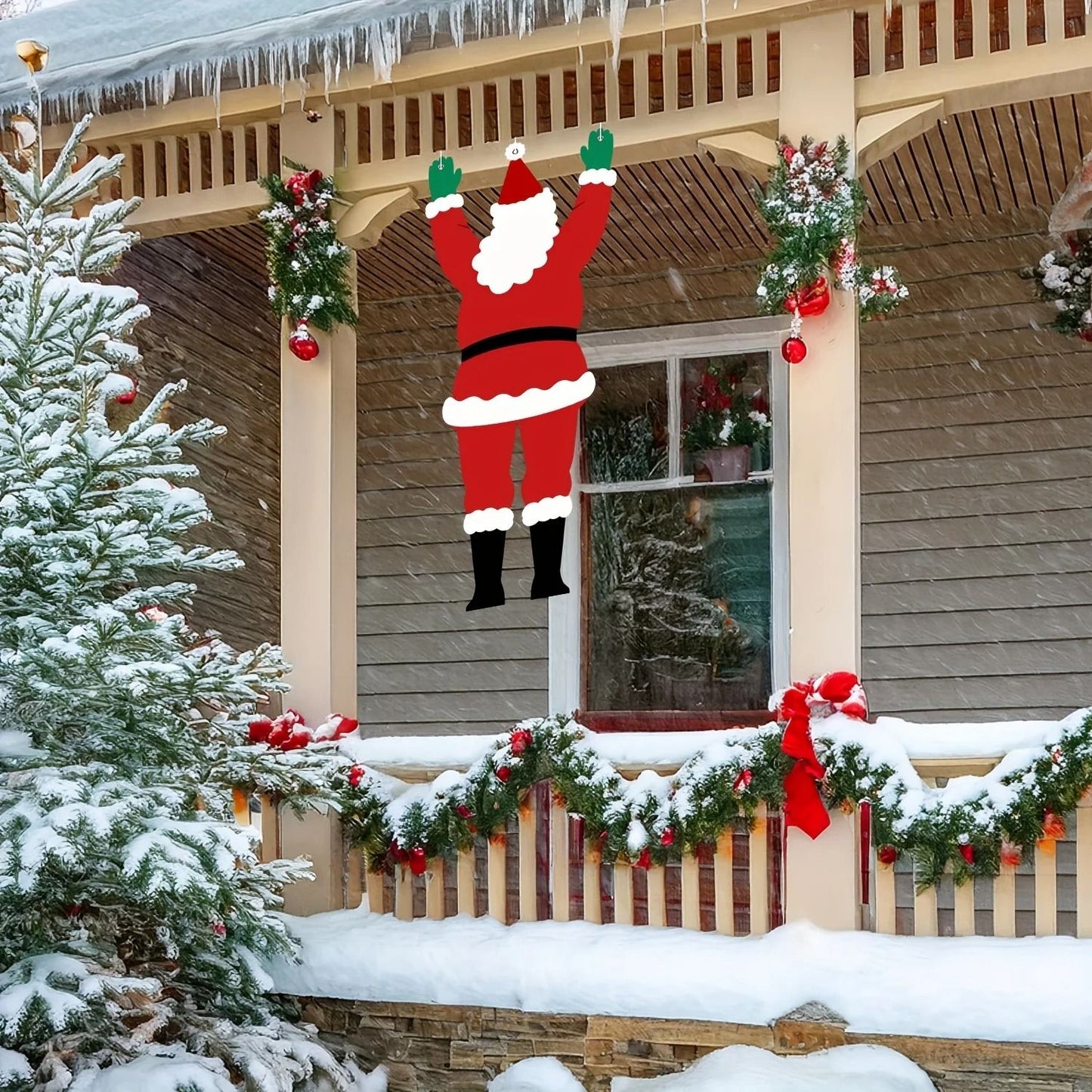 Santa Claus Climbing Wall Hanging Decoration Christmas Outdoor Ornament Polyester Holiday Decor