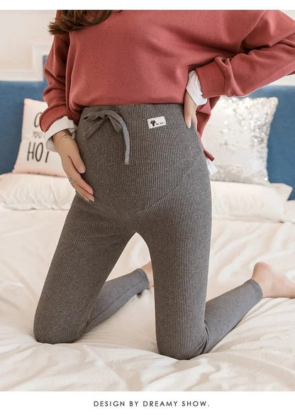 Mums Soft-Stretch Cotton High-Waist Maternity Leggings, Adjustable Plus Size