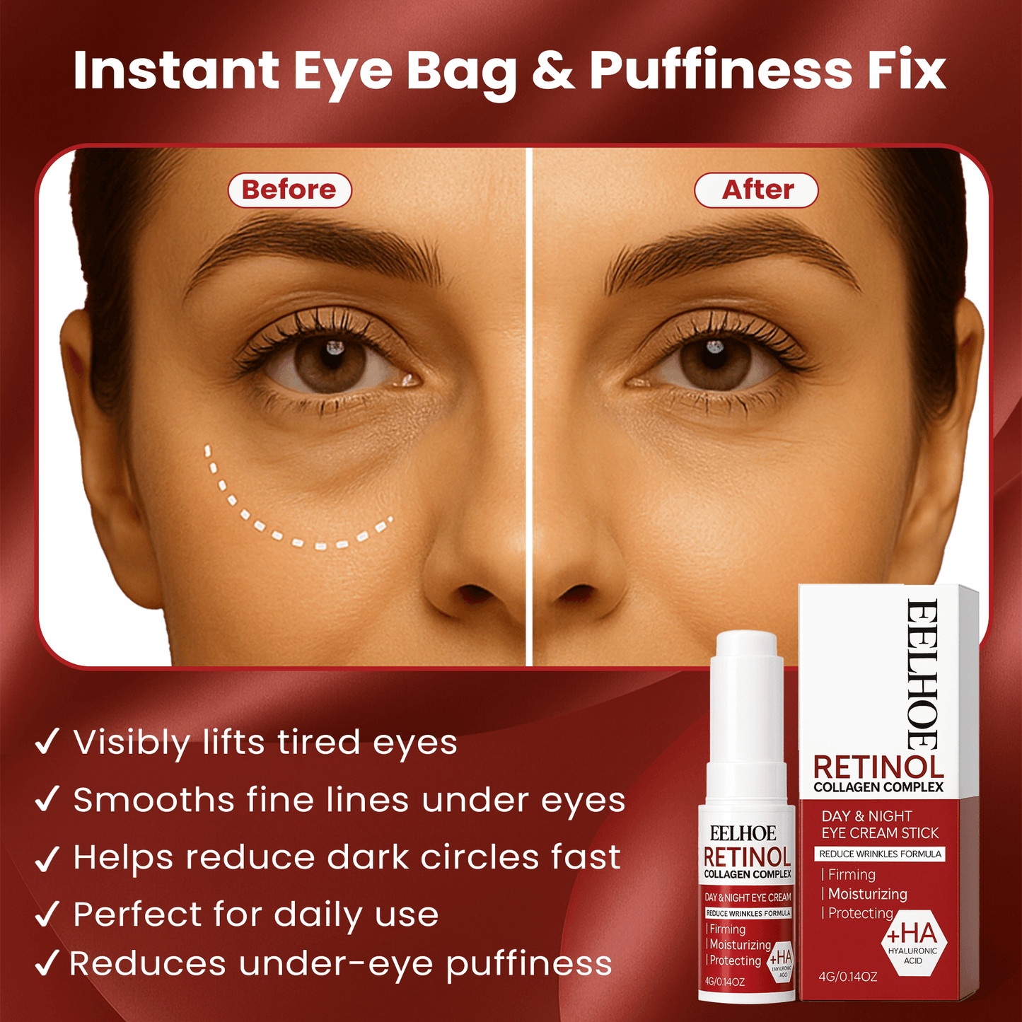 Instant Eye Bag Remove Eye Cream, Korean Beauty Eye Care Fade Dark Circles Puffiness, Lift Brighten and Reduce Fine Line