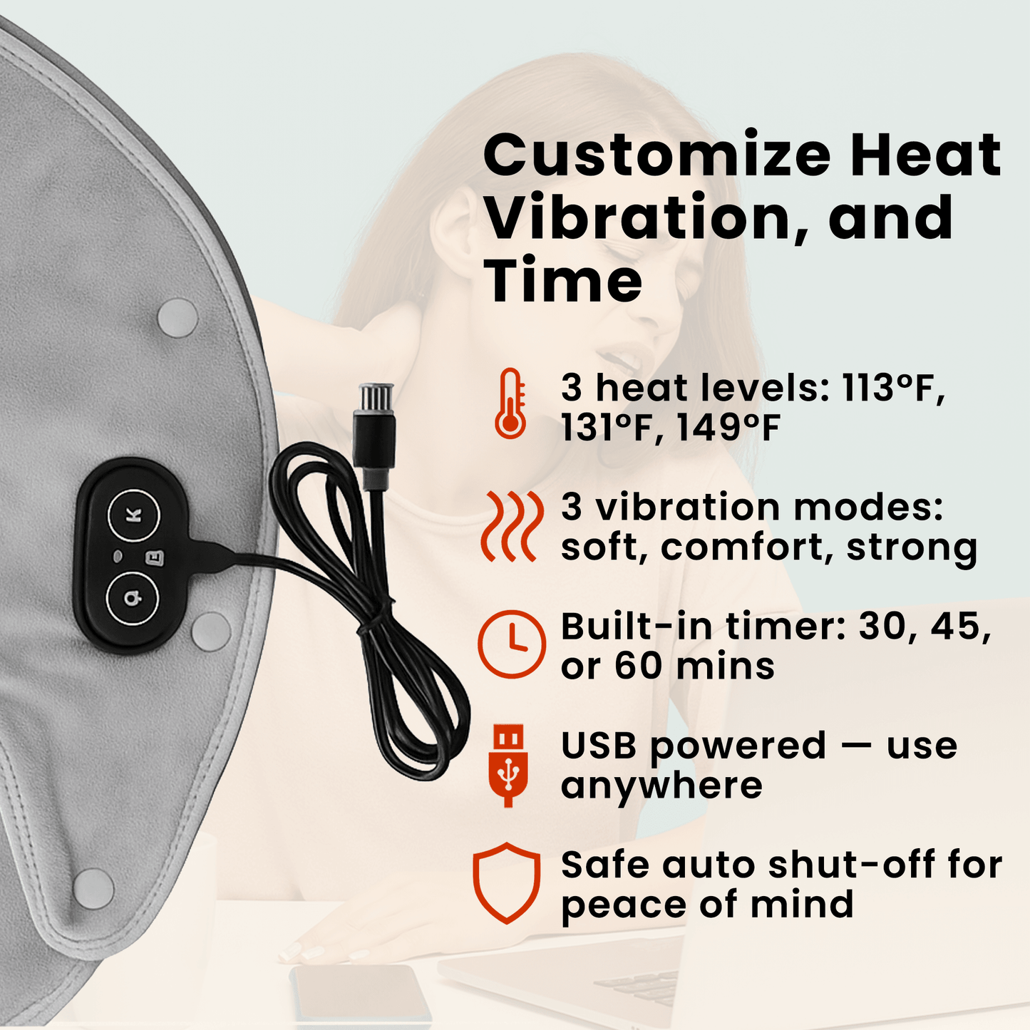 Electric Heating Neck and Shoulder Massager with Infrared Therapy and Vibration