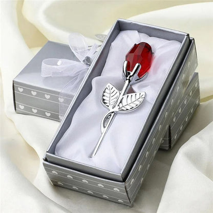 Crystal Glass Rose Flower Figurine Decorative Gift for Home and Wedding Displays