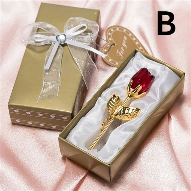 Crystal Glass Rose Flower Figurine Decorative Gift for Home and Wedding Displays