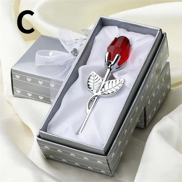Crystal Glass Rose Flower Figurine Decorative Gift for Home and Wedding Displays