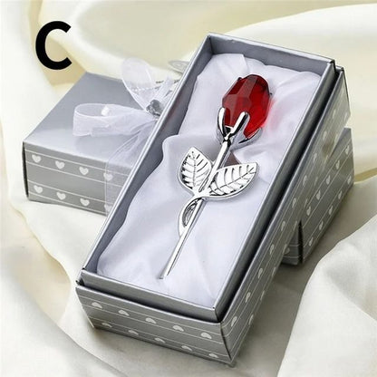 Crystal Glass Rose Flower Figurine Decorative Gift for Home and Wedding Displays