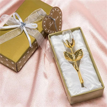 Crystal Glass Rose Flower Figurine Decorative Gift for Home and Wedding Displays