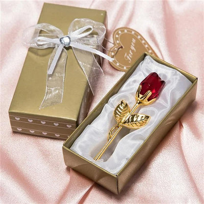 Crystal Glass Rose Flower Figurine Decorative Gift for Home and Wedding Displays