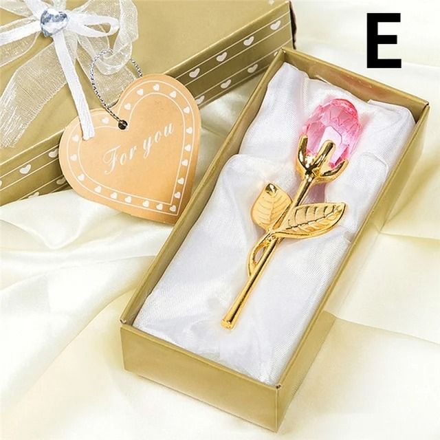 Crystal Glass Rose Flower Figurine Decorative Gift for Home and Wedding Displays