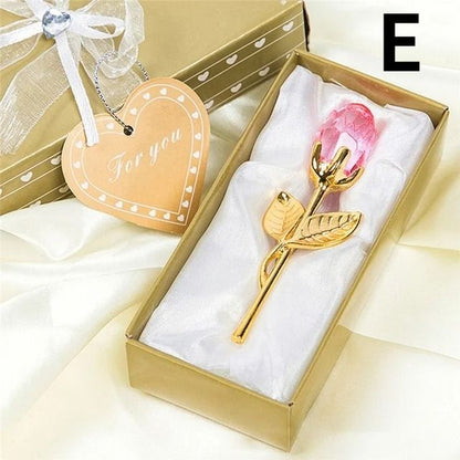 Crystal Glass Rose Flower Figurine Decorative Gift for Home and Wedding Displays