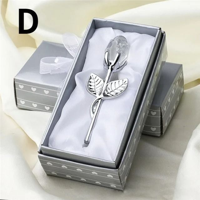 Crystal Glass Rose Flower Figurine Decorative Gift for Home and Wedding Displays