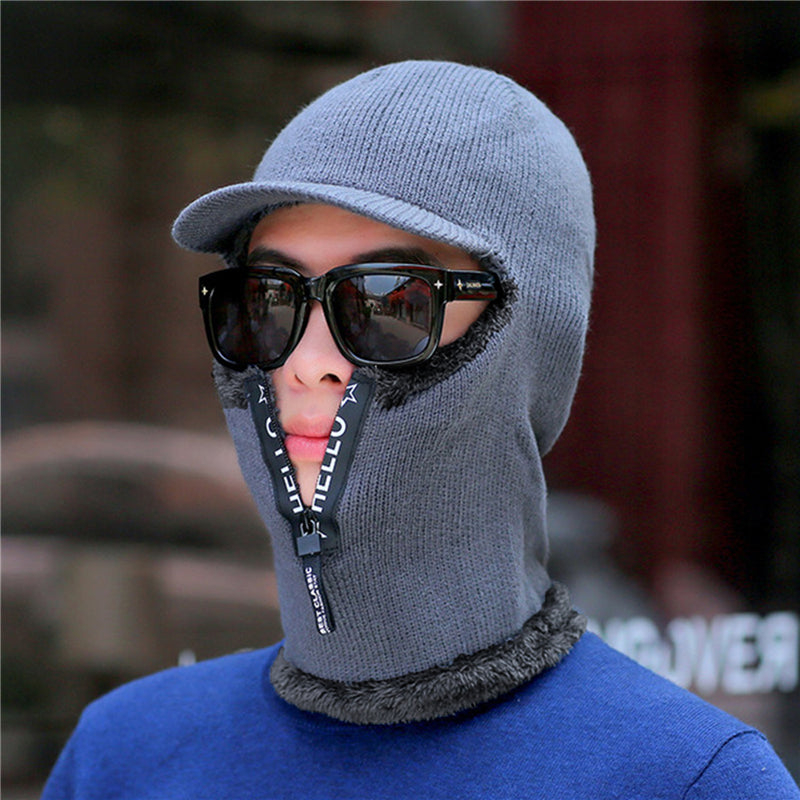 New Men Winter Warm Wool Hat, Warm Thick Knitted Cap, Outdoor Ear Protection Hats, Bicycle Scarf Windproof Visors Cap