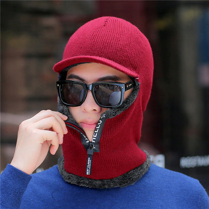 New Men Winter Warm Wool Hat, Warm Thick Knitted Cap, Outdoor Ear Protection Hats, Bicycle Scarf Windproof Visors Cap