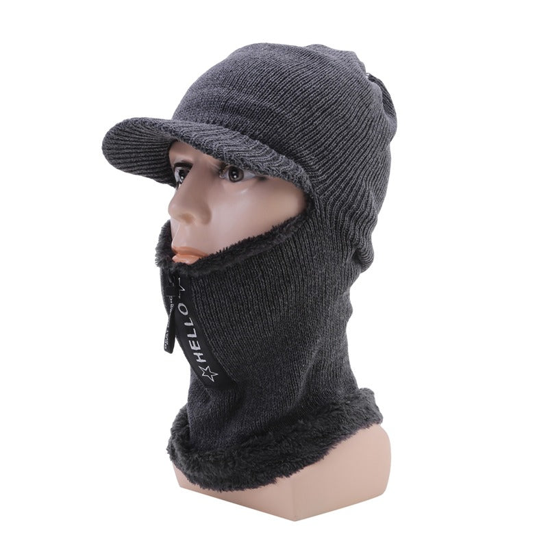 New Men Winter Warm Wool Hat, Warm Thick Knitted Cap, Outdoor Ear Protection Hats, Bicycle Scarf Windproof Visors Cap