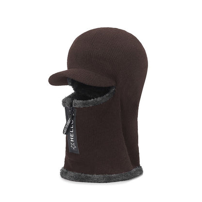 New Men Winter Warm Wool Hat, Warm Thick Knitted Cap, Outdoor Ear Protection Hats, Bicycle Scarf Windproof Visors Cap