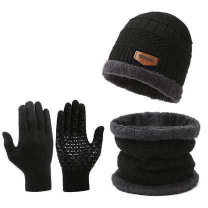 Men windproof hat, outdoor winter scarf, gloves, three piece neckline, one plus cashmere insulated knit hat