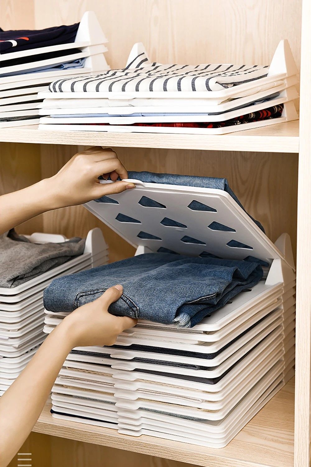 ClothesMaster Layered Folding & Stacking Board – Smart Closet Organizer for Shirts & Pants