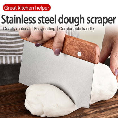 Bread Baking Dough Cutter Scraper with Wooden Handle, Cake Scraper, Sourdough Tools, Stainless Steel Scraper