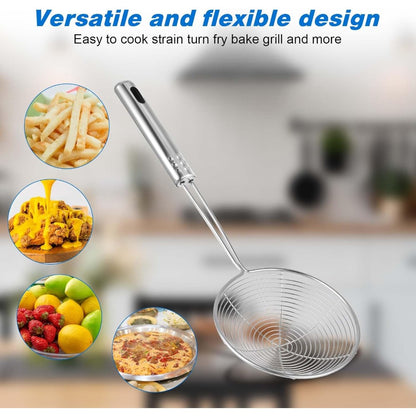 Frying Spider Strainer, Stainless Steel Skimmer Spoon for Noodles and Cooking with Handle