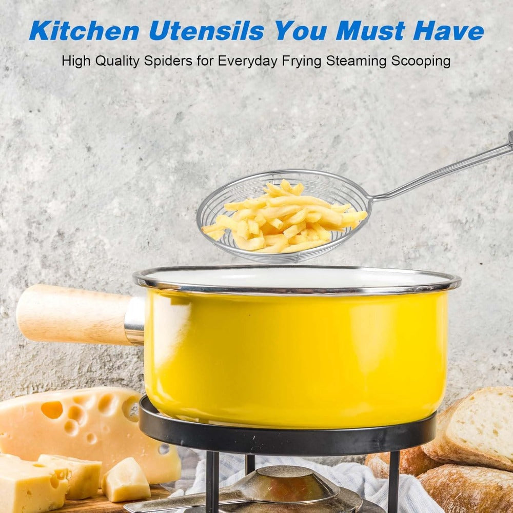 Frying Spider Strainer, Stainless Steel Skimmer Spoon for Noodles and Cooking with Handle