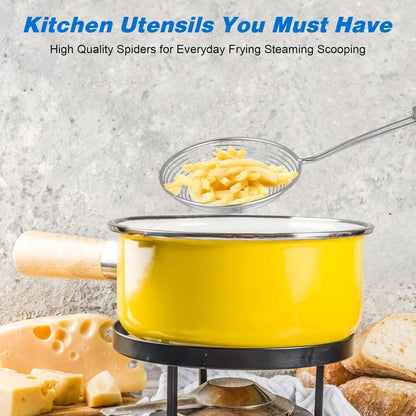 Frying Spider Strainer, Stainless Steel Skimmer Spoon for Noodles and Cooking with Handle