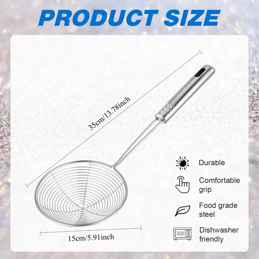 Frying Spider Strainer, Stainless Steel Skimmer Spoon for Noodles and Cooking with Handle
