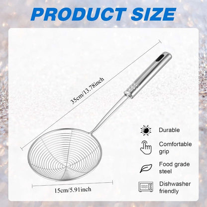 Frying Spider Strainer, Stainless Steel Skimmer Spoon for Noodles and Cooking with Handle