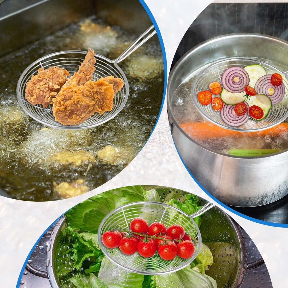 Frying Spider Strainer, Stainless Steel Skimmer Spoon for Noodles and Cooking with Handle