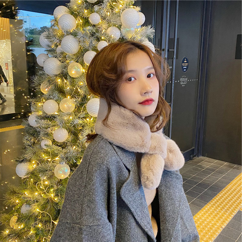 Fake Rabbit Fur Collar Scarf Women Winter Warm Thickening Plush