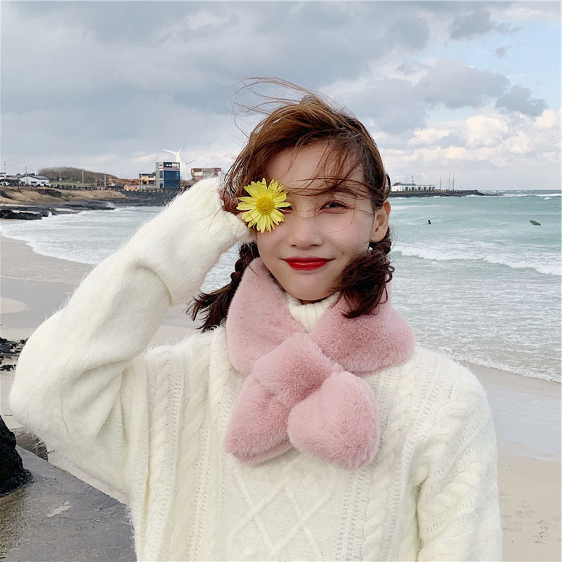 Fake Rabbit Fur Collar Scarf Women Winter Warm Thickening Plush