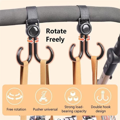 2 Piece PU Leather Stroller Hook Set With 360 Degree Rotation