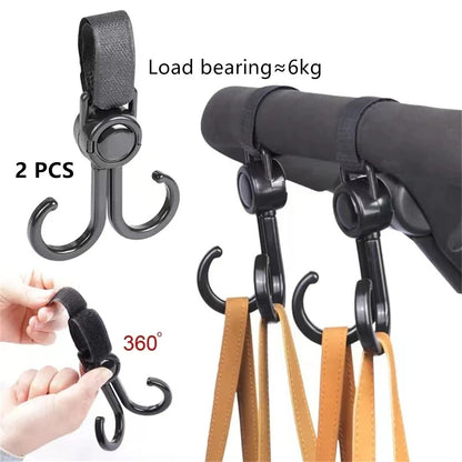 2 Piece PU Leather Stroller Hook Set With 360 Degree Rotation
