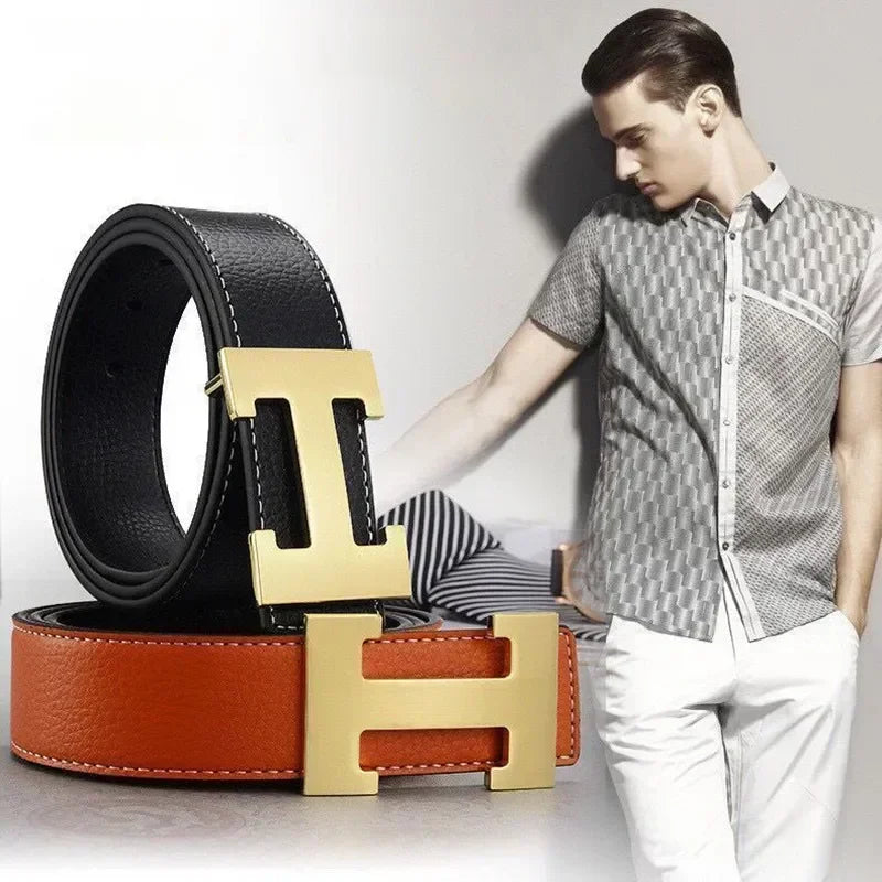 High Quality Men Belt, Genuine Second Cow Leather Strap, New Casual Designer Belt with Male Smooth Buckle Fashion
