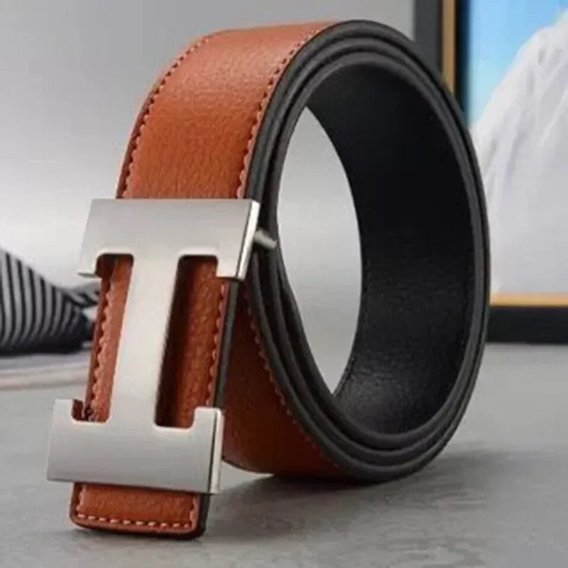 High Quality Men Belt, Genuine Second Cow Leather Strap, New Casual Designer Belt with Male Smooth Buckle Fashion