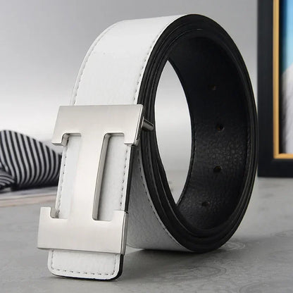 High Quality Men Belt, Genuine Second Cow Leather Strap, New Casual Designer Belt with Male Smooth Buckle Fashion