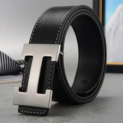 High Quality Men Belt, Genuine Second Cow Leather Strap, New Casual Designer Belt with Male Smooth Buckle Fashion