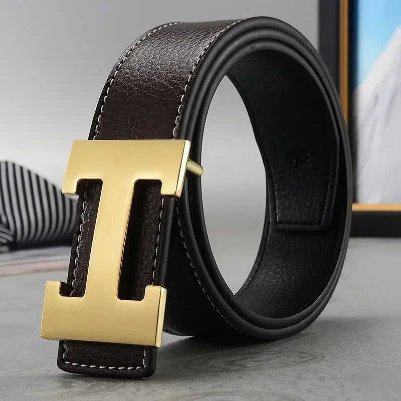 High Quality Men Belt, Genuine Second Cow Leather Strap, New Casual Designer Belt with Male Smooth Buckle Fashion