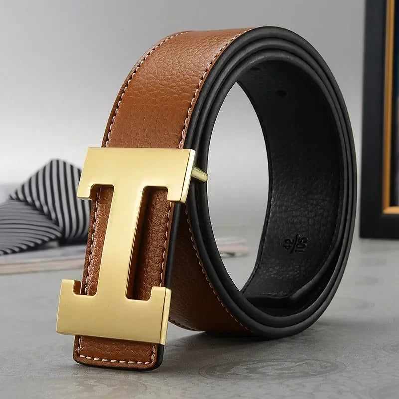 High Quality Men Belt, Genuine Second Cow Leather Strap, New Casual Designer Belt with Male Smooth Buckle Fashion
