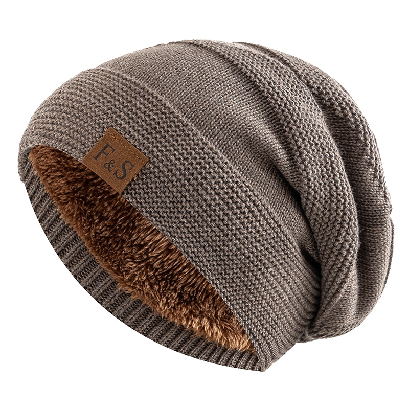 Slouchy Winter Hats, Fur Lined Beanie Cap for Men and Women, Warm Casual Knitted Winter Hats